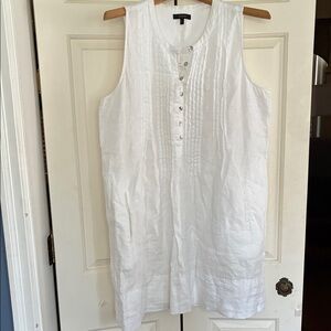 Quince  White Sleeveless Pintuck Linen Tunic Dress